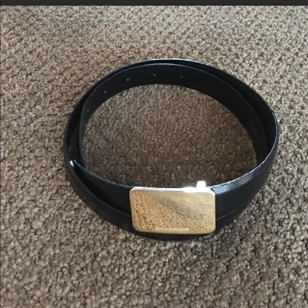 Burberry Black Leather with Gold Plaque Belt